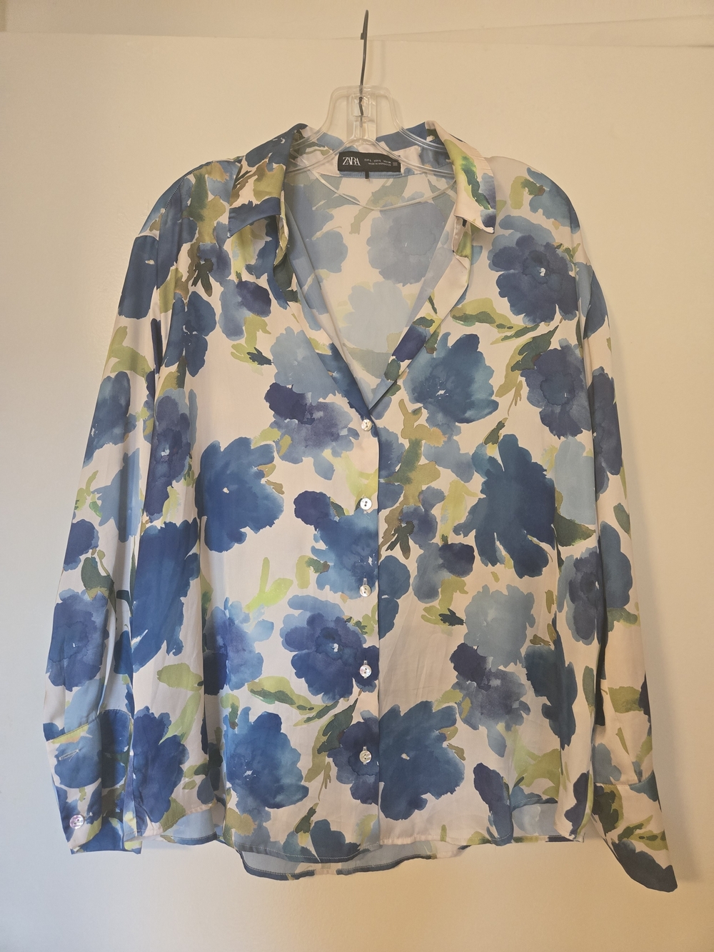 Zara Blue Floral Button-Up Blouse